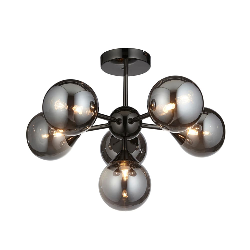 Oscar Smoked Mirror Glass Shades 6 Lights Ceiling Pendant Light In Matt Black
