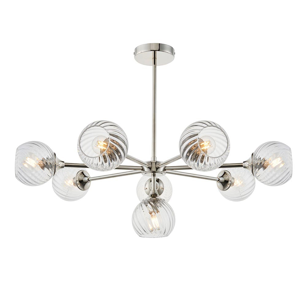 Allegra 8 Lights Clear Spiral Glass Semi Flush Wall Light In Bright Nickel