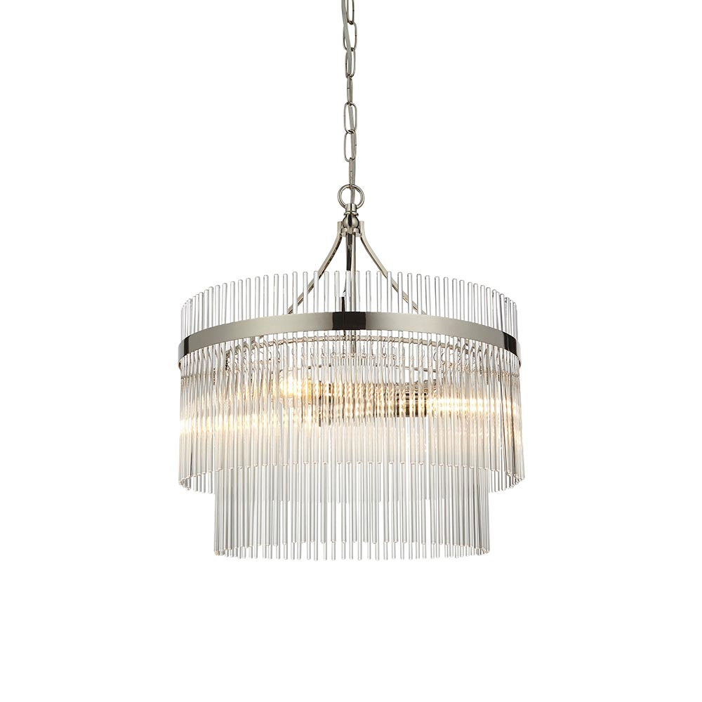 Marietta Clear Glass Rods 3 Lights Ceiling Pendant Light In Polished Nickel
