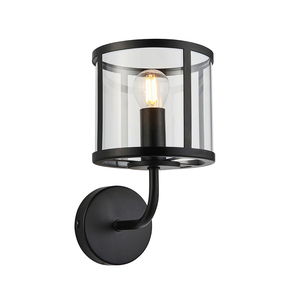 Hopton Clear Glass Shade Wall Light In Matt Black
