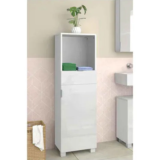 Atlas Wooden Bathroom Storage Cabinet With 1 Door And 1 Drawer In White