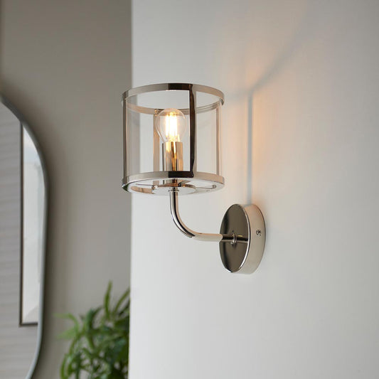 Hopton Clear Glass Shade Wall Light In Bright Nickel
