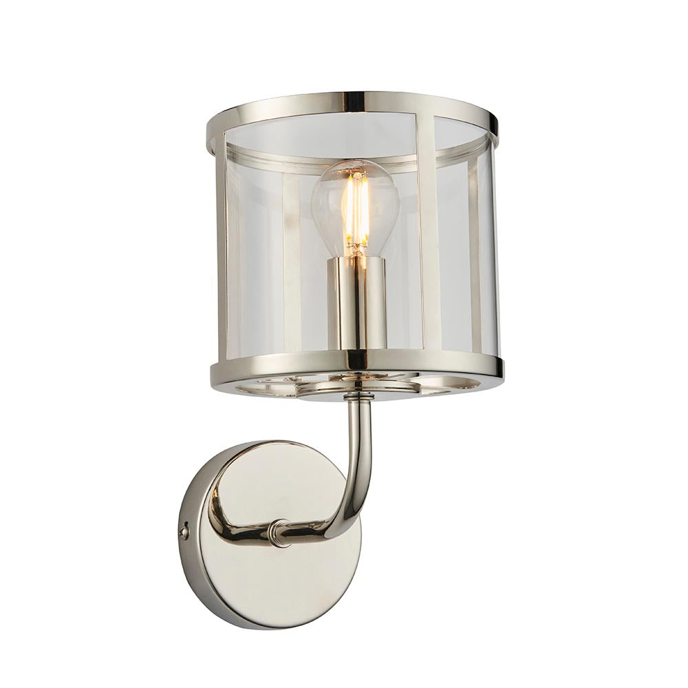 Hopton Clear Glass Shade Wall Light In Bright Nickel