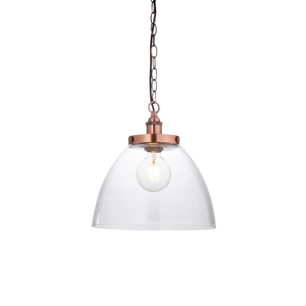 Hansen Clear Glass Shade Grand Ceiling Pendant Light In Aged Copper