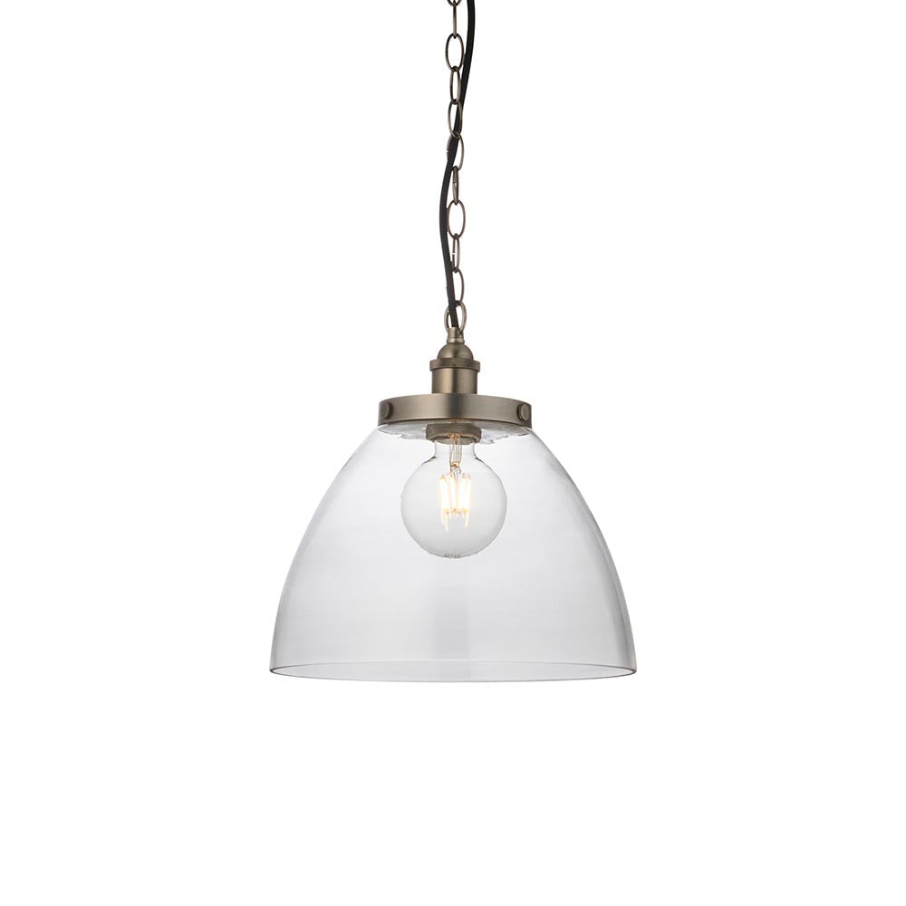 Hansen Clear Glass Shade Grand Ceiling Pendant Light In Brushed Silver