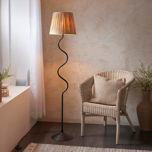 Wriggle Raffia Shade Floor Lamp In Matt Black