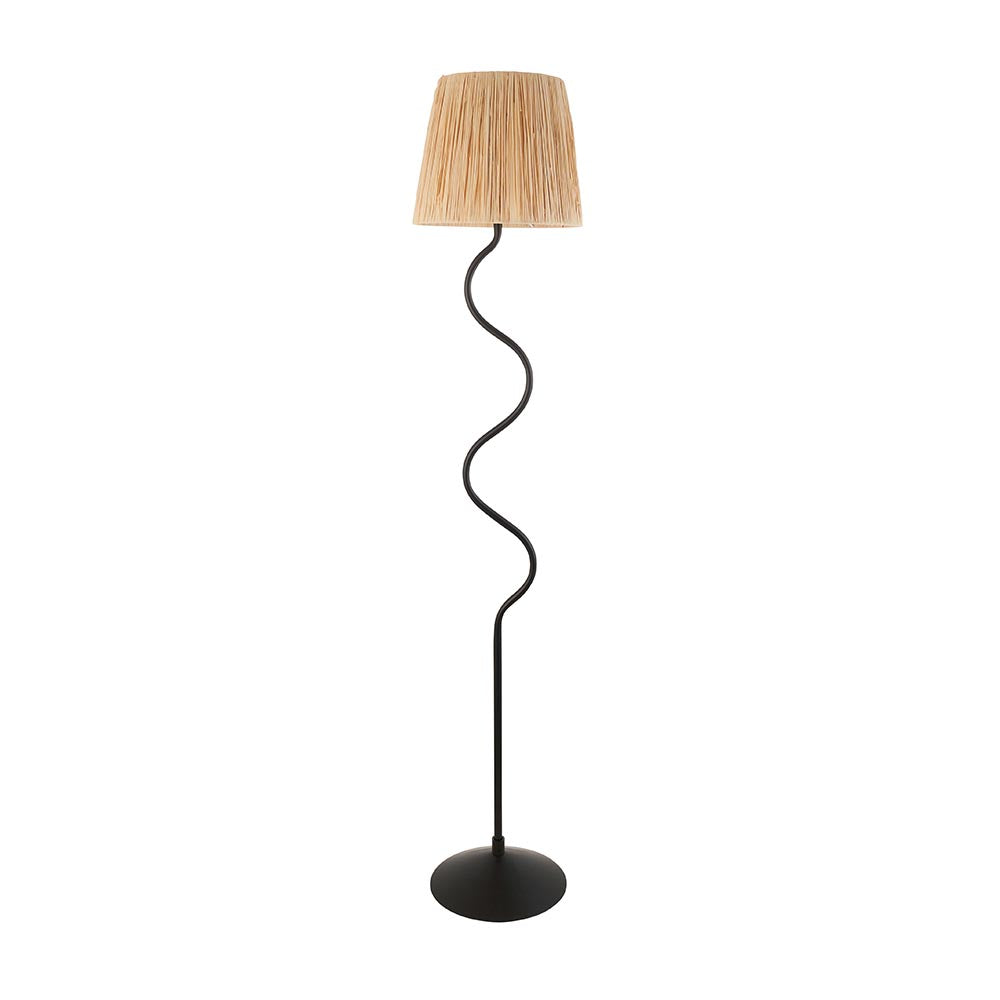 Wriggle Raffia Shade Floor Lamp In Matt Black