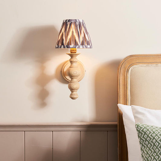 Bibury And Zigzag 16cm Pearl Grey Fabric Shade Wall Light In Natural Ash