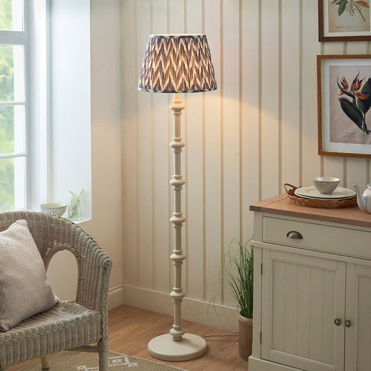 Carnaby And Zigzag 40cm Pearl Grey Shade Floor Lamp Satin Almond White Base