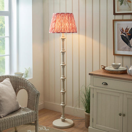 Carnaby And Ikat 40cm Coral Pink Shade Floor Lamp With Satin Almond White Base
