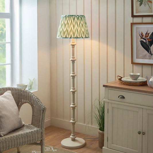 Carnaby And Zigzag 40cm Cotswold Green Shade Floor Lamp Satin Almond White Base