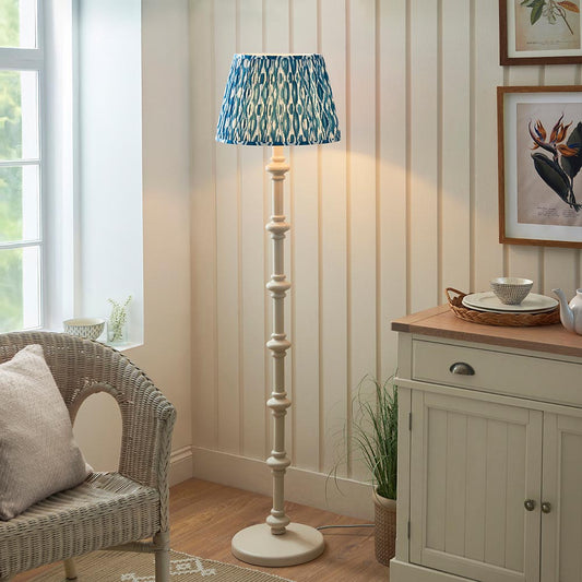 Carnaby And Ikat 40cm Marlin Blue Shade Floor Lamp With Satin Almond White Base