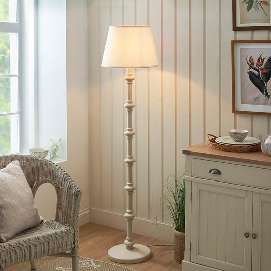 Carnaby And Ivy 40cm Vintage White Shade Floor Lamp With Satin Almond White Base