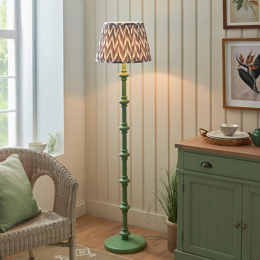 Carnaby And Zigzag 40cm Pearl Grey Shade Floor Lamp Satin Cotswold Green Base