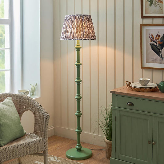Carnaby And Ikat 40cm Pearl Grey Shade Floor Lamp With Satin Cotswold Green Base