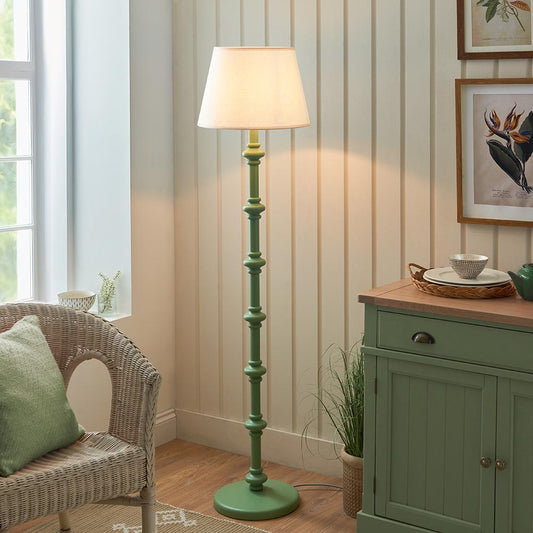 Carnaby And Ivy 40cm Vintage White Shade Floor Lamp With Satin Cotswold Green Base