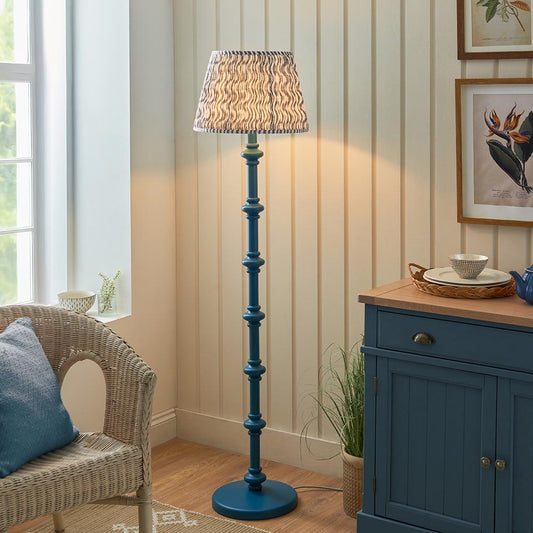 Carnaby And Ripple 40cm Pearl Grey Shade Floor Lamp With Satin Marlin Blue Base