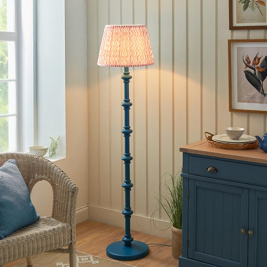 Carnaby And Ripple 40cm Coral Pink Shade Floor Lamp With Satin Marlin Blue Base