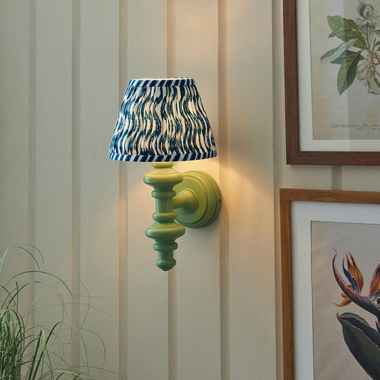 Carnaby And Ripple 20cm Marlin Blue Shade Wall Light With Satin Cotswold Green Base