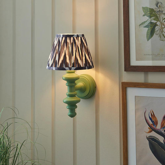 Carnaby And Zigzag 20cm Pearl Grey Shade Wall Light Satin Cotswold Green Base