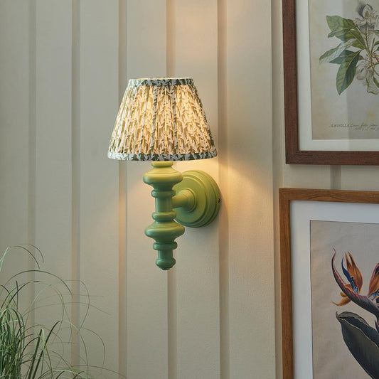 Carnaby And Leaf 20cm Herb Garden Green Shade Wall Light With Satin Cotswold Green Base