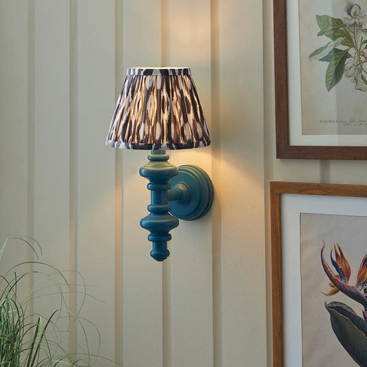 Carnaby And Ikat 20cm Pearl Grey Shade Wall Light With Satin Marlin Blue Base