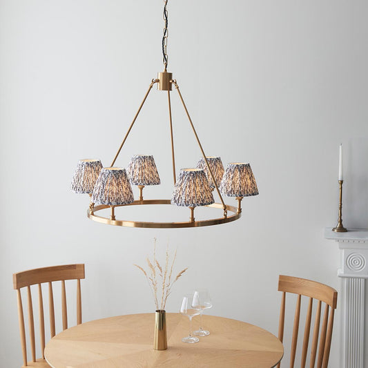 Chester And Leaf 6 Lights 16cm Pearl Grey Shade Ceiling Light In Aged Brass