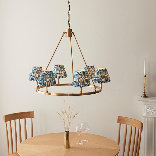 Chester And Ripple 6 Lights 16cm Marlin Blue Shade Ceiling Light In Aged Brass