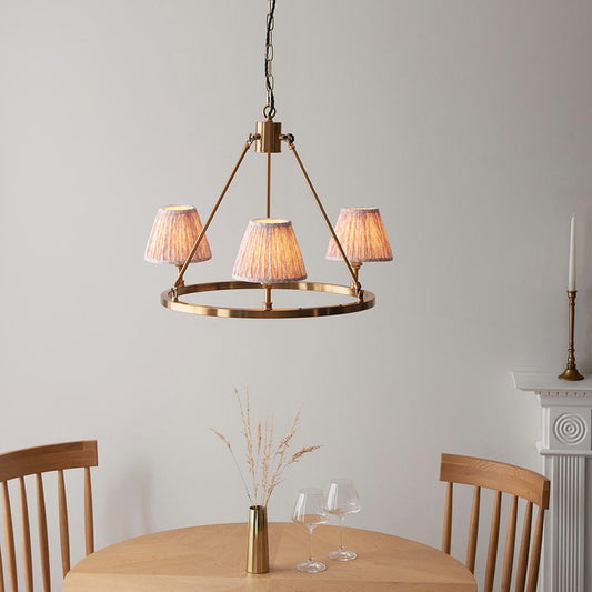 Chester And Leaf 3 Lights 16cm Peachy Keen Shade Ceiling Light In Aged Brass