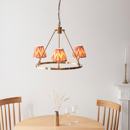 Chester And Zigzag 3 Lights 16cm Apricot Orange Shade Ceiling Light In Aged Brass