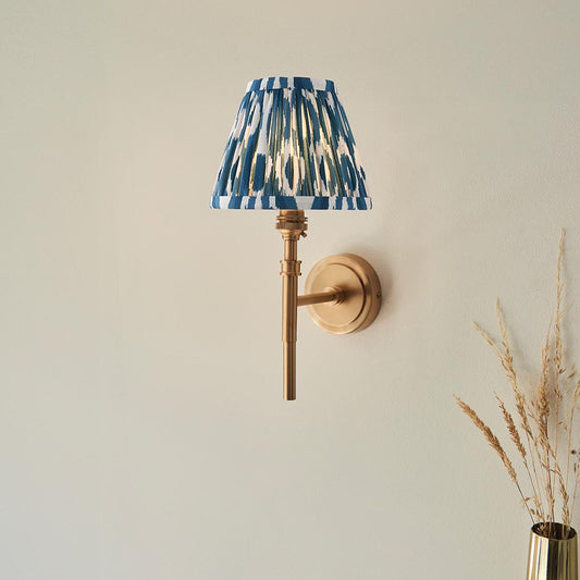 Chester And Ikat 16cm Marlin Blue Shade Wall Light In Aged Brass