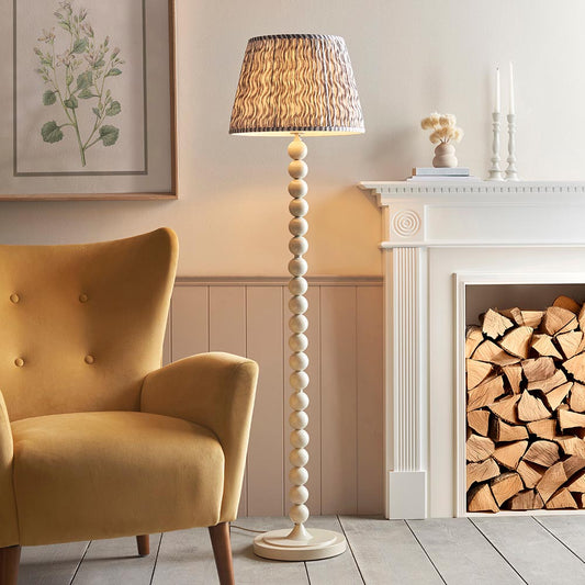 Higgledy And Ripple 40cm Pearl Grey Shade Floor Lamp With Gloss Almond White Base