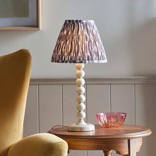 Higgledy And Ikat 25cm Pearl Grey Shade Table Lamp With High Gloss Almond White Base