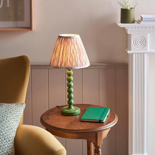 Higgledy And Ikat 25cm Neutral Shade Table Lamp With High Gloss Cotswold Green Base