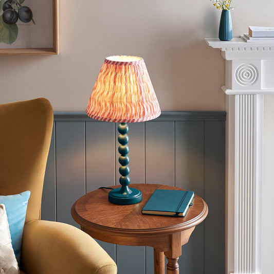 Higgledy And Ripple 25cm Coral Pink Shade Table Lamp With Gloss Marlin Blue Base