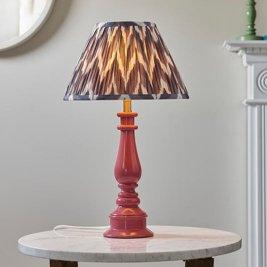 Myrtle And Zigzag 30cm Pearl Grey Shade Table Lamp With Gloss Pink Clay Base