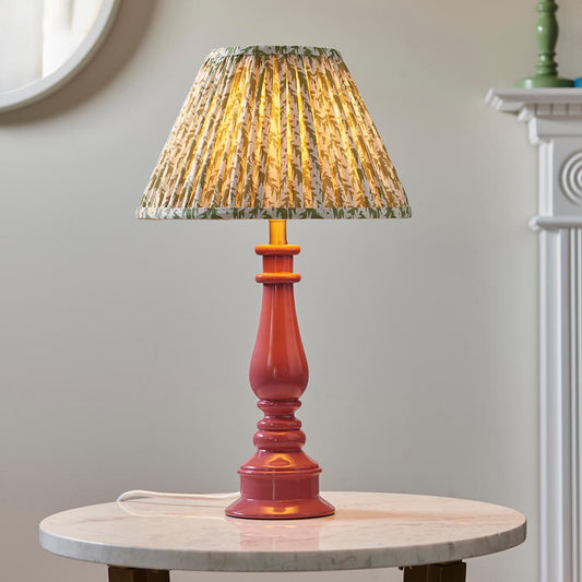 Myrtle And Leaf 30cm Herb Garden Green Shade Table Lamp With Gloss Pink Clay Base