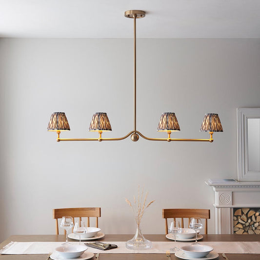 Santiago And Ikat 4 Lights 16cm Pearl Grey Shade Ceiling Pendant Light In Brushed Aged Brass