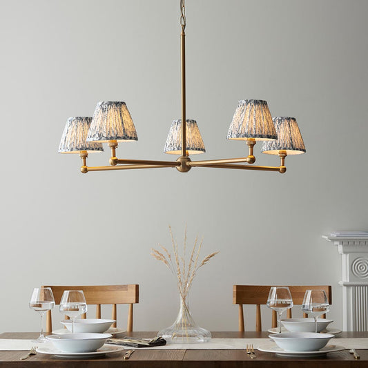 Santiago And Leaf 5 Lights 16cm Pearl Grey Shade Ceiling Pendant Light In Brushed Aged Brass