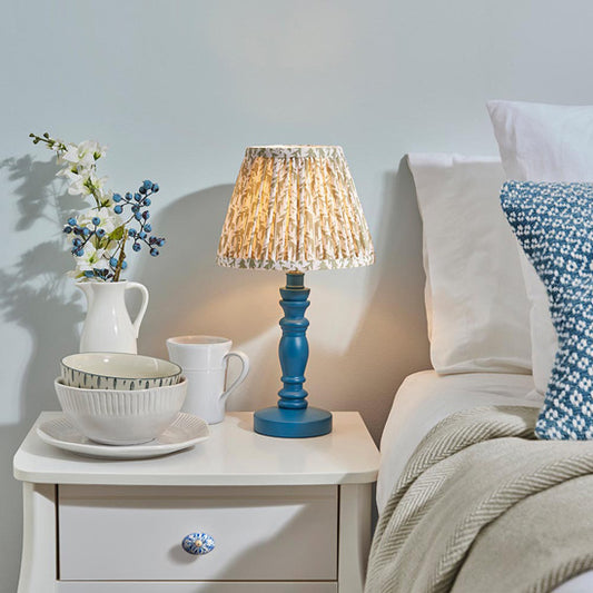 Bibury And Leaf 20cm Herb Garden Green Fabric Shade Table Lamp In Satin Marlin Blue