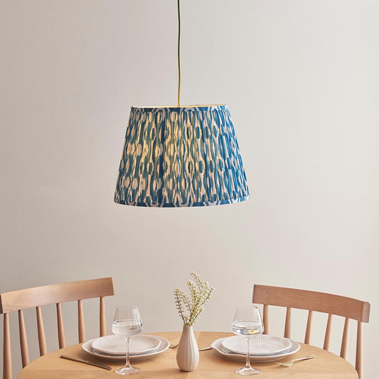 Eltham And Ikat 40cm Marlin Blue Shade Ceiling Light With Green Colour Braided Cable