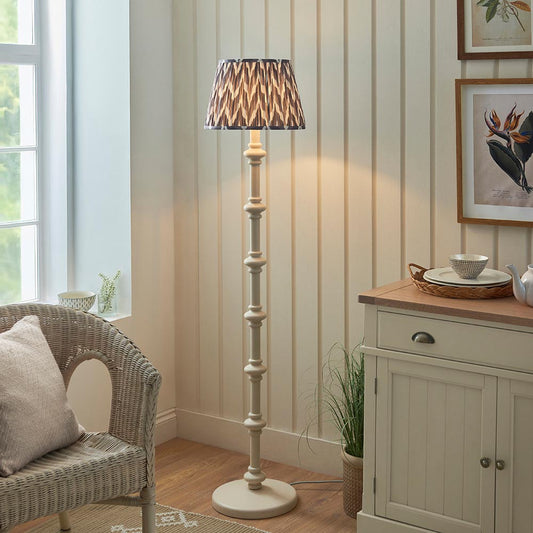 Carnaby And Zigzag 35cm Pearl Grey Shade Floor Lamp Satin Almond White Base