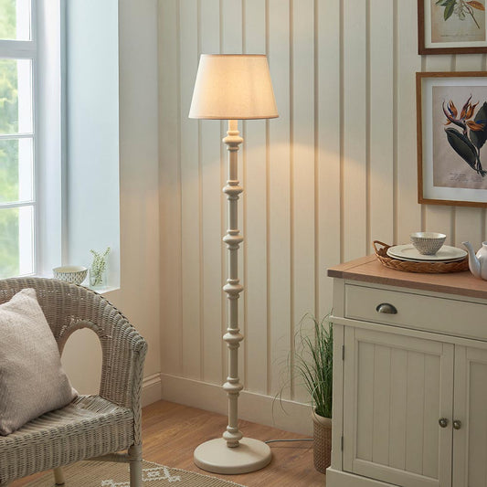 Carnaby And Ivy 35cm Vintage White Shade Floor Lamp With Satin Almond White Base