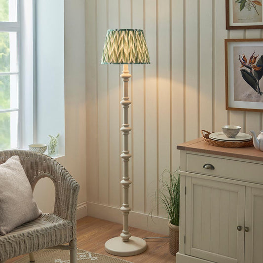 Carnaby And Zigzag 35cm Cotswold Green Shade Floor Lamp Satin Almond White Base