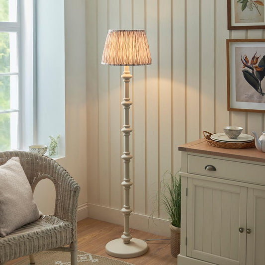Carnaby And Ikat 35cm Neutral Shade Floor Lamp With Satin Almond White Base