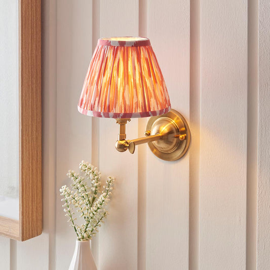 Dome Wing And Ikat 16cm Coral Pink Shade Wall Light In Brushed Aged Brass