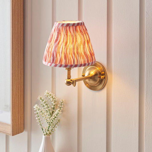 Dome Wing And Ripple 16cm Coral Pink Shade Wall Light In Brushed Aged Brass