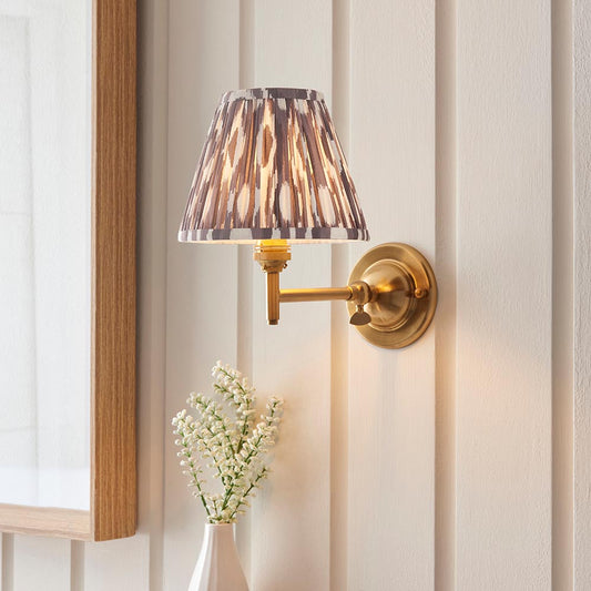 Dome Fold And Ikat 16cm Pearl Grey Shade Wall Light In Brushed Aged Brass