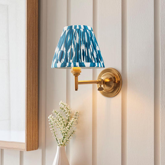 Dome Fold And Ikat 16cm Marlin Blue Shade Wall Light In Brushed Aged Brass