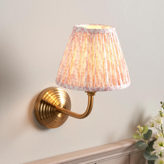Obelisk Arc And Leaf 16cm Peachy Keen Shade Wall Light In Brushed Aged Brass